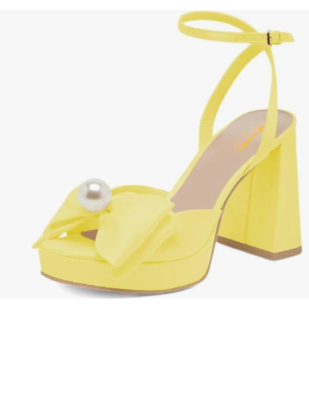 XYD Yellow Sweet Bow Platform with Pearl Open Toe Bridal Block Heels Sandals